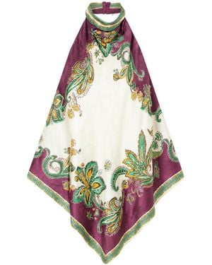 ALÉMAIS Floral-Print Satin-Jacquard Halterneck Top - White