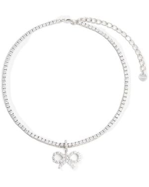Self-Portrait Embellished Bow Tennis Necklace - White