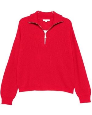 Malo Ribbed-Knit Half-Zip Jumper - Red