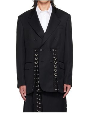 Simone Rocha Double Breasted Grommet Ring Hem Slice Suit Jacket - Black