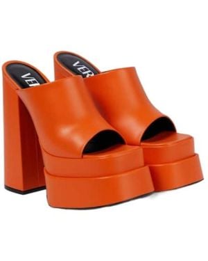 Versace Leather Platform Sandals - Orange
