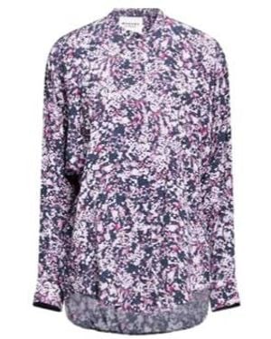 Isabel Marant Stand-Collar Loose Dropped-Shoulder Long-Sleeve Shirt - Purple