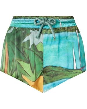 Donde Esteban Printed Silk-Blend Satin Mini Shorts - Green