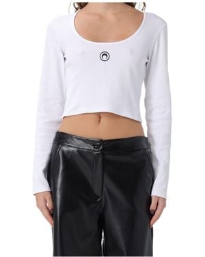 Marine Serre Moon Embroidered Cropped Top - White
