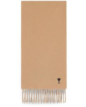 Ami Paris Wool Scarf With Ami De Coeur - Natural