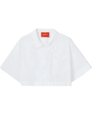 La DoubleJ Embroidered-Pocket Cropped Shirt - White