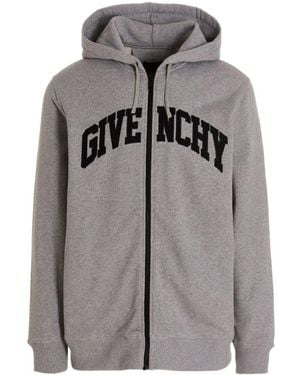 Givenchy Logo Printed Zipped Hoodie - Grey