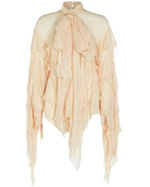 Blumarine Ruffled Tie-Neck Top - Natural