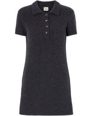 KHAITE Nehra Cashmere Knit Polo Collar Mini Dress - Black