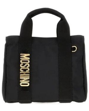 Moschino Small Logo Plaque Top Handle Bag - Black