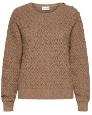 Marella Merino Wool Crew-Neck Sweater With Bijou Buttons - Brown