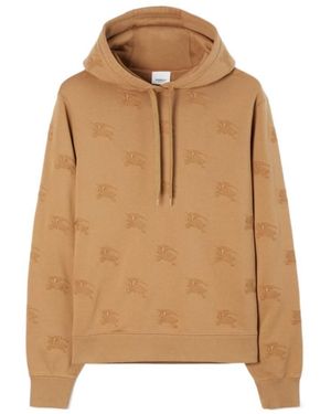 Burberry Logo Embroidered Drawstring Hoodie - Brown