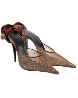 Magda Butrym Floral-Appliqué Embellished Mesh Mules - Brown