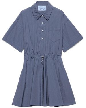 Prada Cotton-Blend Technical Mini Dress - Blue