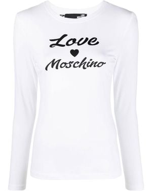 Moschino Logo-Print Long-Sleeve T-Shirt - White