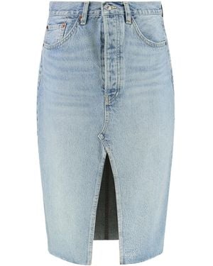 RE/DONE Frayed Hem Denim Skirt - Blue