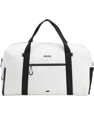 BOSS Faux-Leather Holdall With Reflective Zips - White