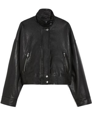 Weekend by Maxmara Washed Nappa-Leather Bomber Jacket - Black