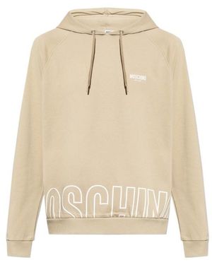 Moschino Logo Printed Drawstring Hoodie - Natural