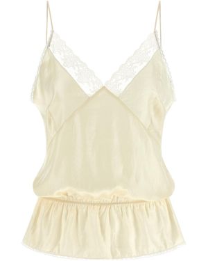 Magda Butrym 08 Lace Trim Satin Top - Natural
