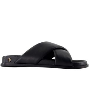 Anine Bing Emi Cross-Strap Slides - Black