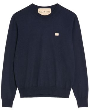 Valentino Vlogo Embroidered Crewneck Jumper - Blue