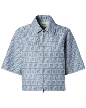 Fendi Ff Chambray Zipped Cropped Jacket - Blue