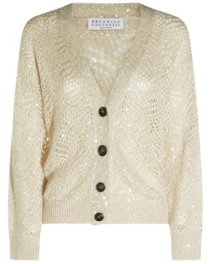 Brunello Cucinelli Dazzling Abstract Leaf Cardigan - Natural