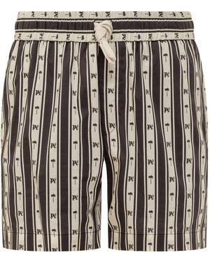 Palm Angels Striped Pa Monogram Shorts - Black