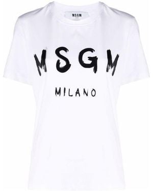 MSGM Logo Printed Crewneck T-Shirt - White