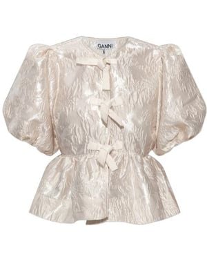 Ganni Satin Peplum Tie Blouse - White