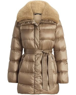 Ralph Lauren Faux-Shearling-Trim Belted Down Coat - Natural