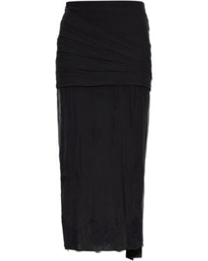 Valentino Draped Lace-Trim Skirt - Black