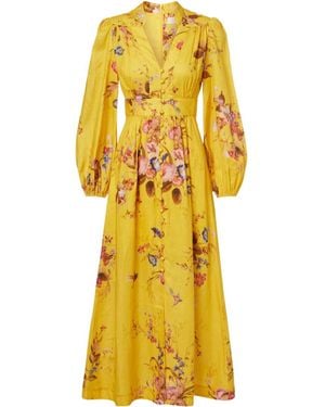 Zimmermann Floral Linen Midi Dress - Yellow