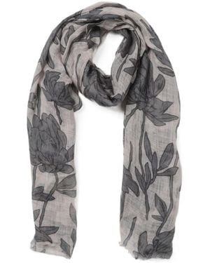 Brunello Cucinelli Floral-Print Linen Scarf - Gray