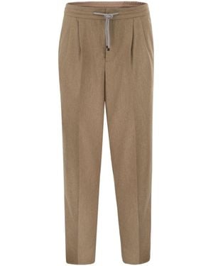 Brunello Cucinelli Pleated Drawstring Trousers - Natural