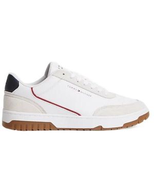 Tommy Hilfiger Mixed Texture Leather Basketball Trainers - White