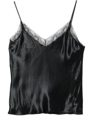 Alberta Ferretti Lace-Trimmed V-Neck Top - Black