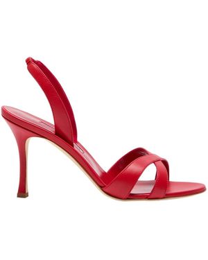 Manolo Blahnik Callasli 90 Leather Slingback Sandals - Red