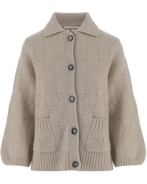 Allude Textured Knit Cardigan - Brown