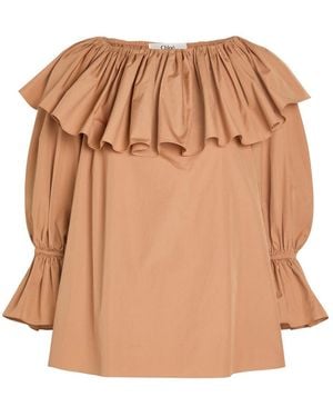 Chloé Ruffle Cotton-Poplin Blouse - Brown