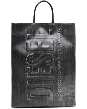DIESEL Dsl 3D Logo-Embossed Top Handle Tote Bag - Black