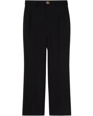 Gucci Crêpe Wool Trousers With Double G Button - Black