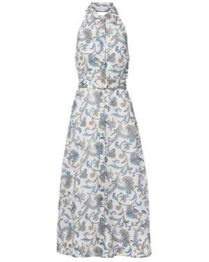 Veronica Beard Mackey Paisley Ramie Midi Dress - White