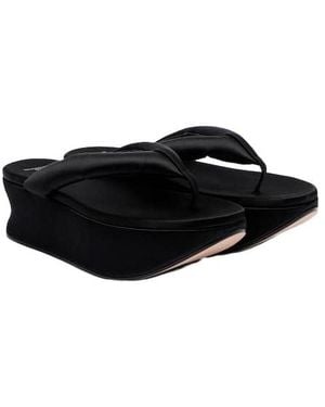 Balenciaga Satin Wedge Thong Sandals - Black