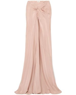Dries Van Noten Twist-Front Gathered Silk-Satin Jacquard Maxi Skirt - Pink