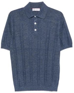 Brunello Cucinelli Short-Sleeved Knitted Polo Shirt - Blue
