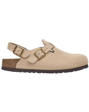 Birkenstock Buckle Detailed Round Toe Sandals - Natural