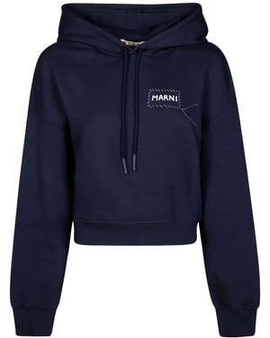 Marni Logo Embroidered Hoodie - Blue