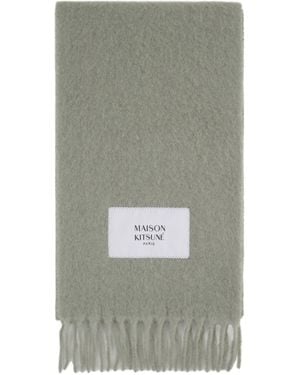 Maison Kitsuné Maison Kitsuné Logo Patch Fringed Knit Scarf - Grey